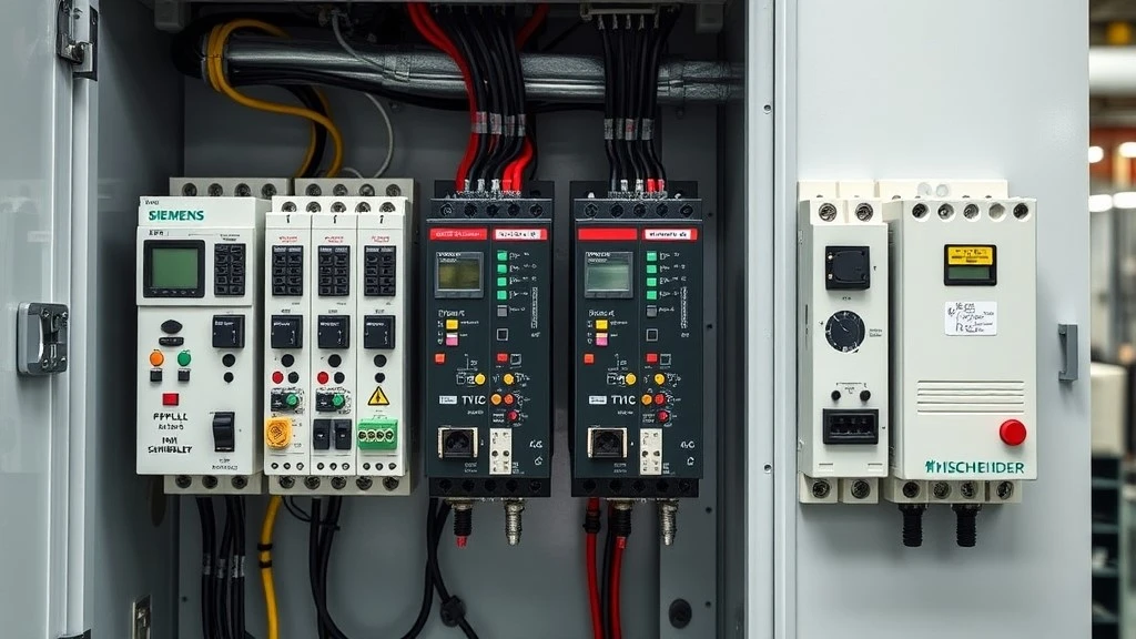 Four different PLC brands mounted inside a single industrial control cabinet representing a typical multi-vendor factory environment Four different PLC brands mounted inside a single industrial control cabinet representing a typical multi-vendor factory environment