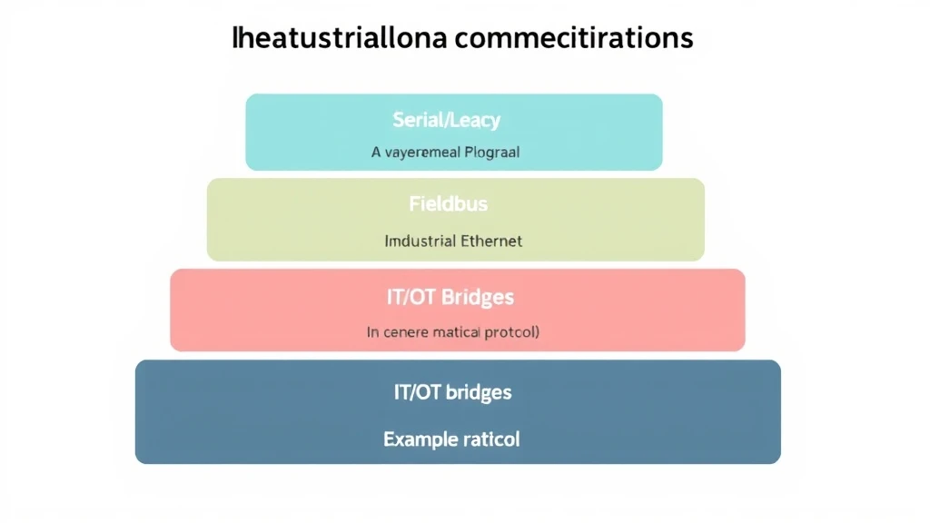Layered diagram of the four PLC communication protocol families Serial Fieldbus Industrial Ethernet and ITOT Bridges arranged from legacy at the bottom to modern at the top Layered diagram of the four PLC communication protocol families Serial Fieldbus Industrial Ethernet and ITOT Bridges arranged from legacy at the bottom to modern at the top